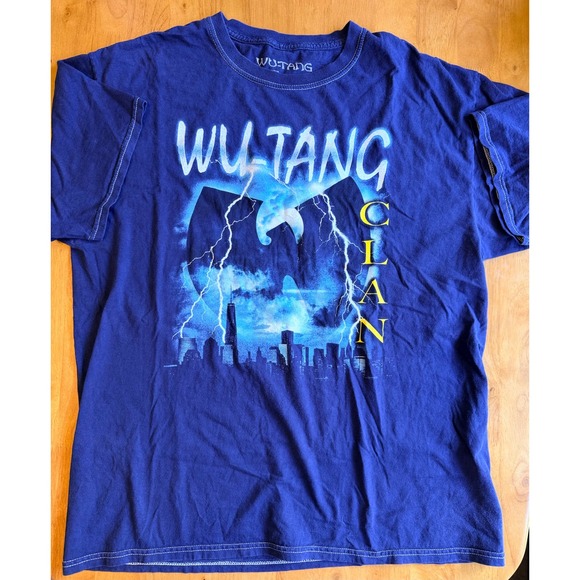 Wu-Tang Clan Other - Wu-Tang Clan Mens Blue Lightning Logo NYC Skyline Graphic T-Shirt Medium
